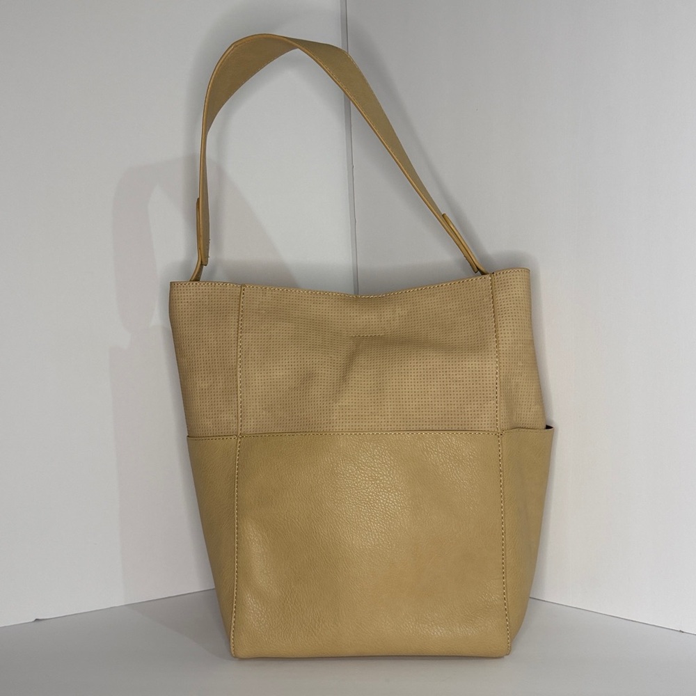 NWT by ANTHROPOLOGIE  Faux Leather Bucket Tote with Pouch - Sand